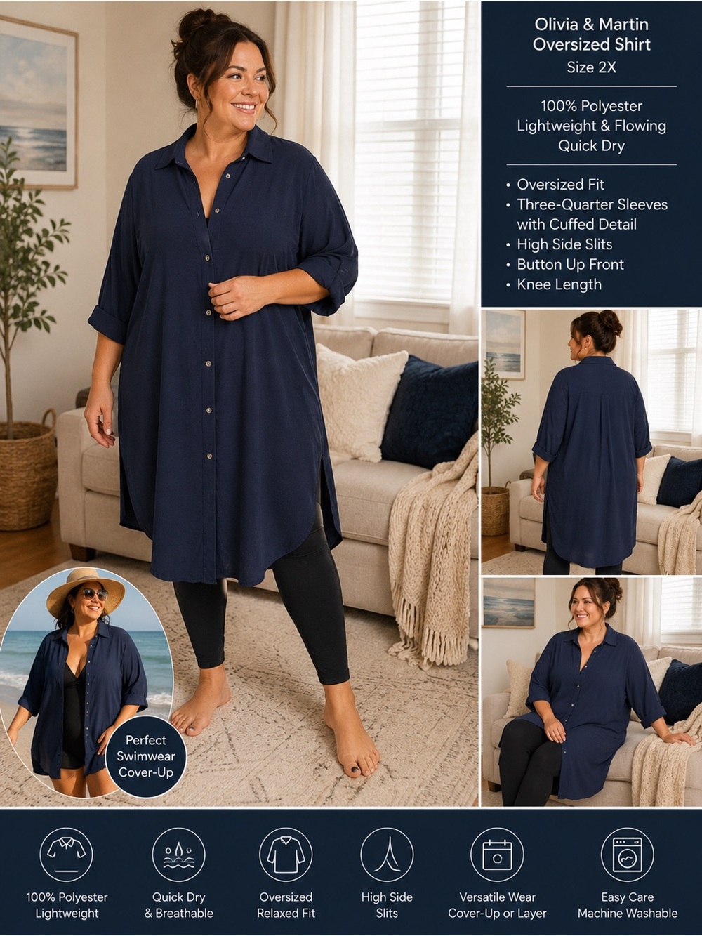 Navy Oversized Button-Down Shirt
